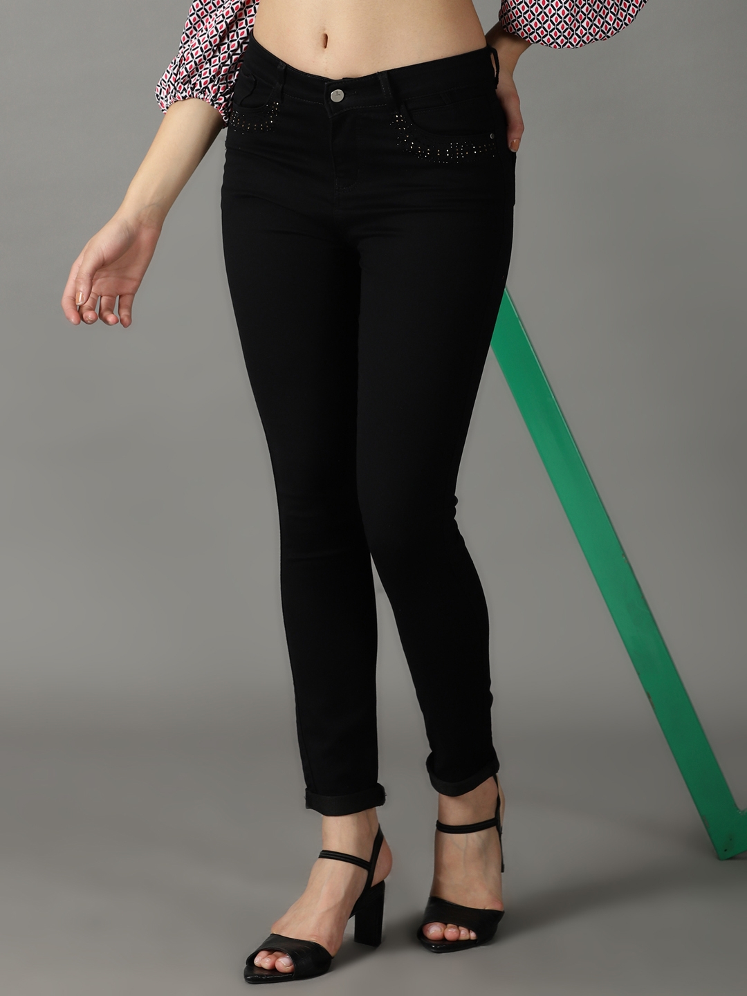 Showoff | SHOWOFF Women Black Solid  Regular Fit Jeans 0