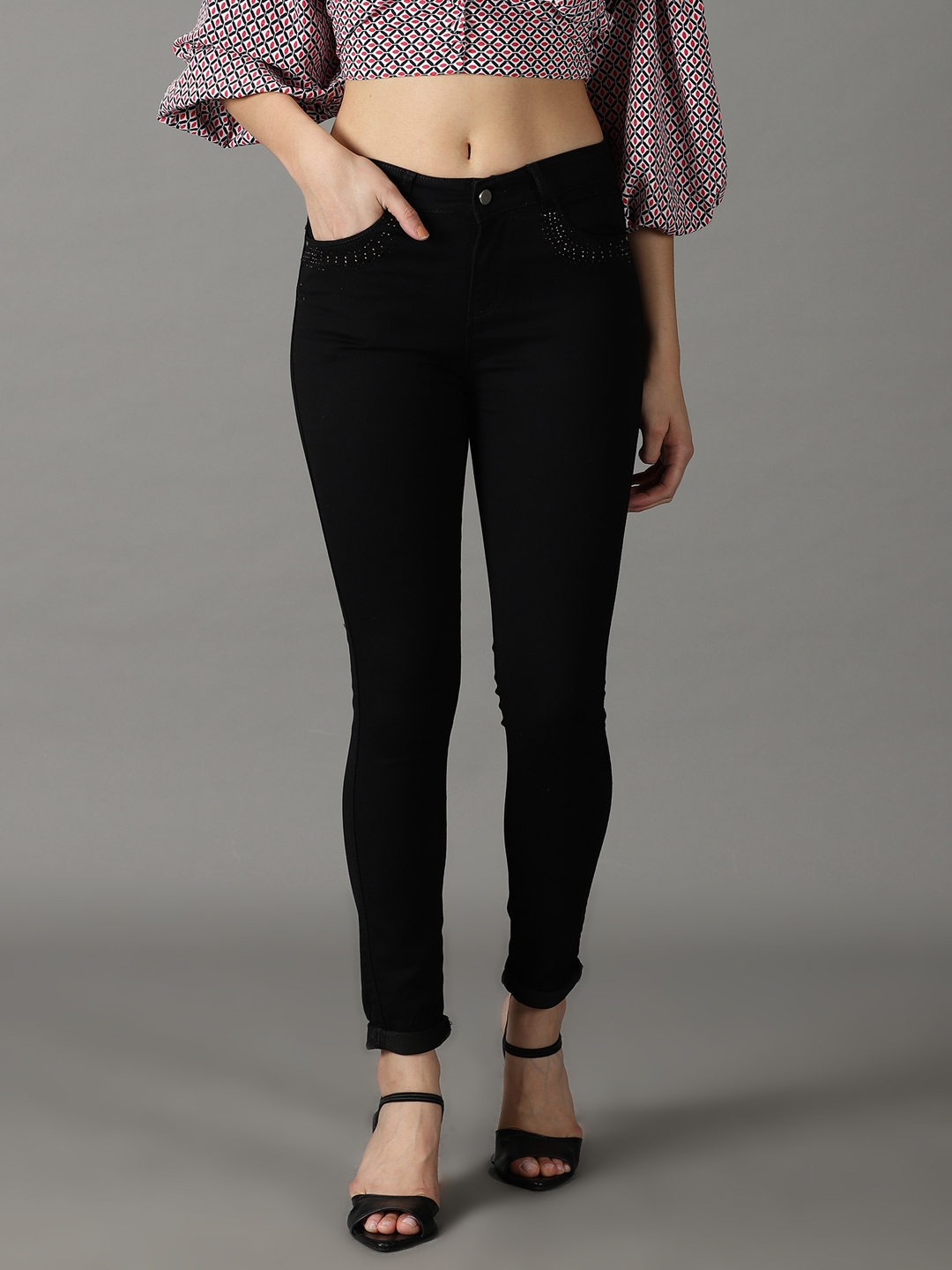Showoff | SHOWOFF Women Black Solid  Regular Fit Jeans 1