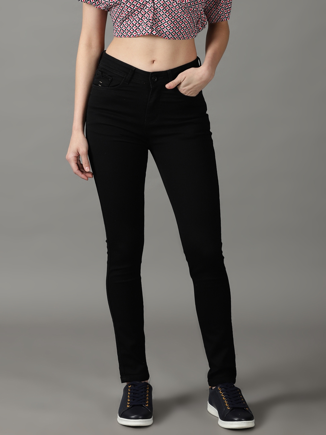 Showoff | SHOWOFF Women Black Solid  Slim Fit Jeans 1