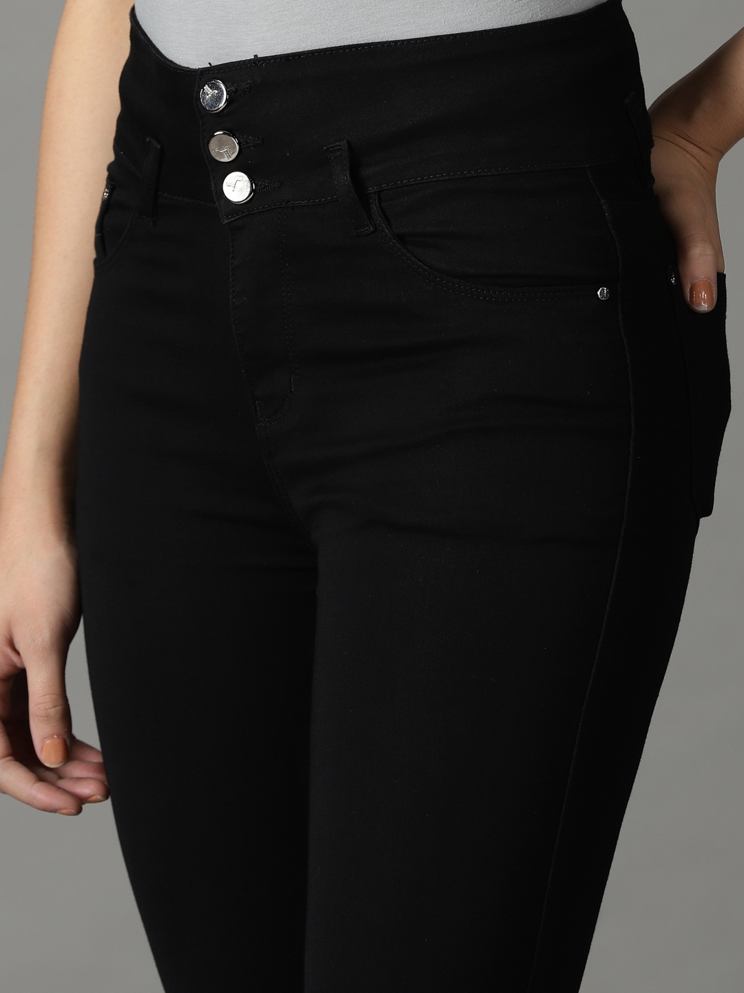 Showoff | SHOWOFF Women Black Solid  Slim Fit Jeans 5
