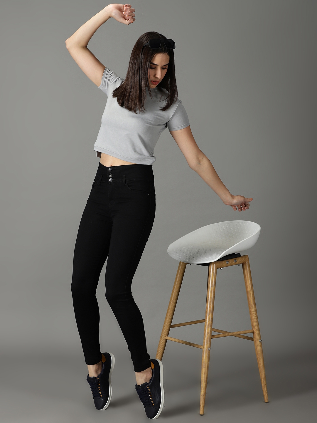 Showoff | SHOWOFF Women Black Solid  Slim Fit Jeans 4