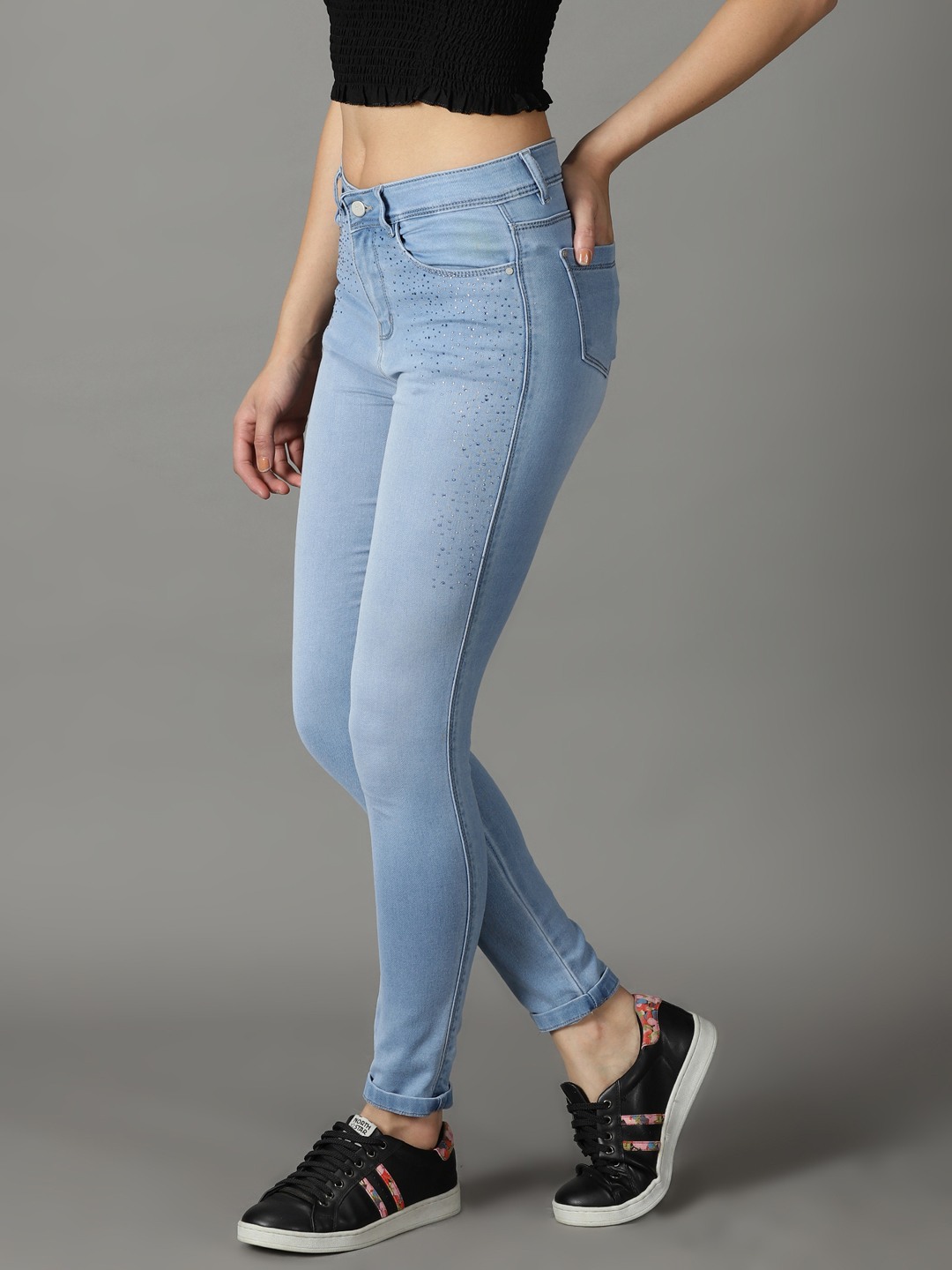 SHOWOFF Women Blue Solid  Slim Fit Jeans