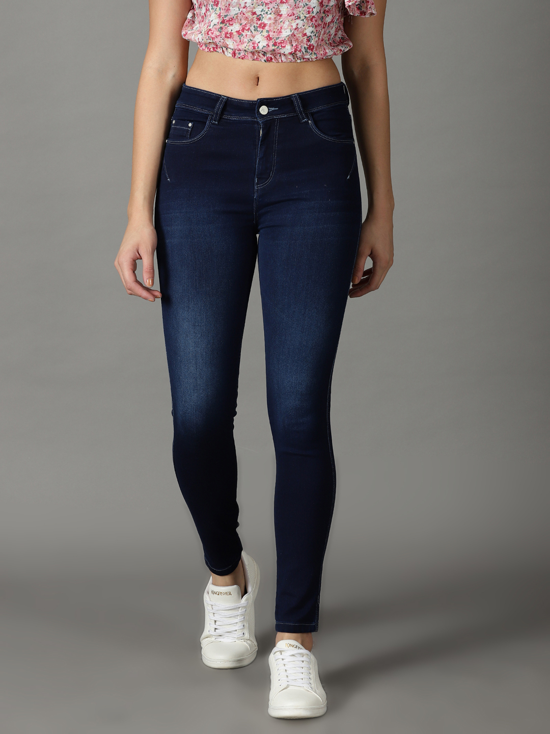 SHOWOFF Women Navy Blue Solid  Slim Fit Jeans