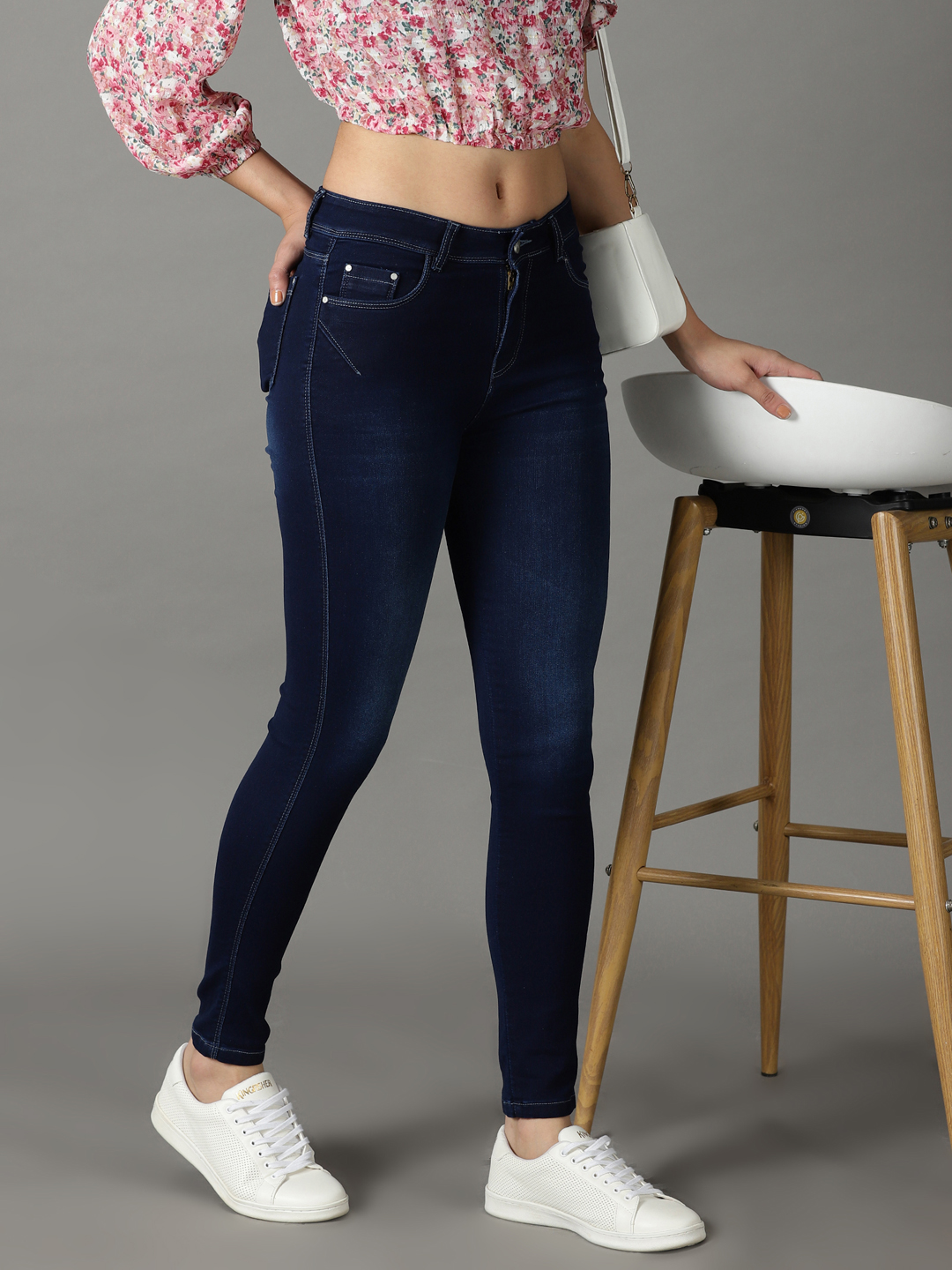 SHOWOFF Women Navy Blue Solid  Slim Fit Jeans