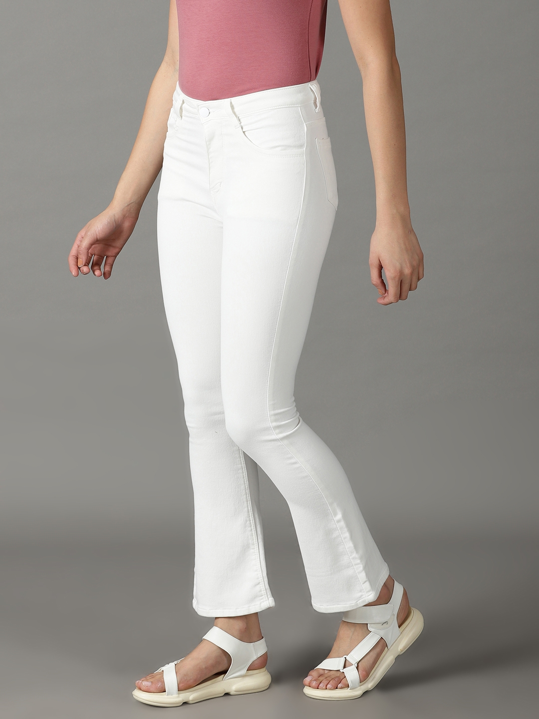 Showoff | SHOWOFF Women White Solid  Bootcut Jeans 2