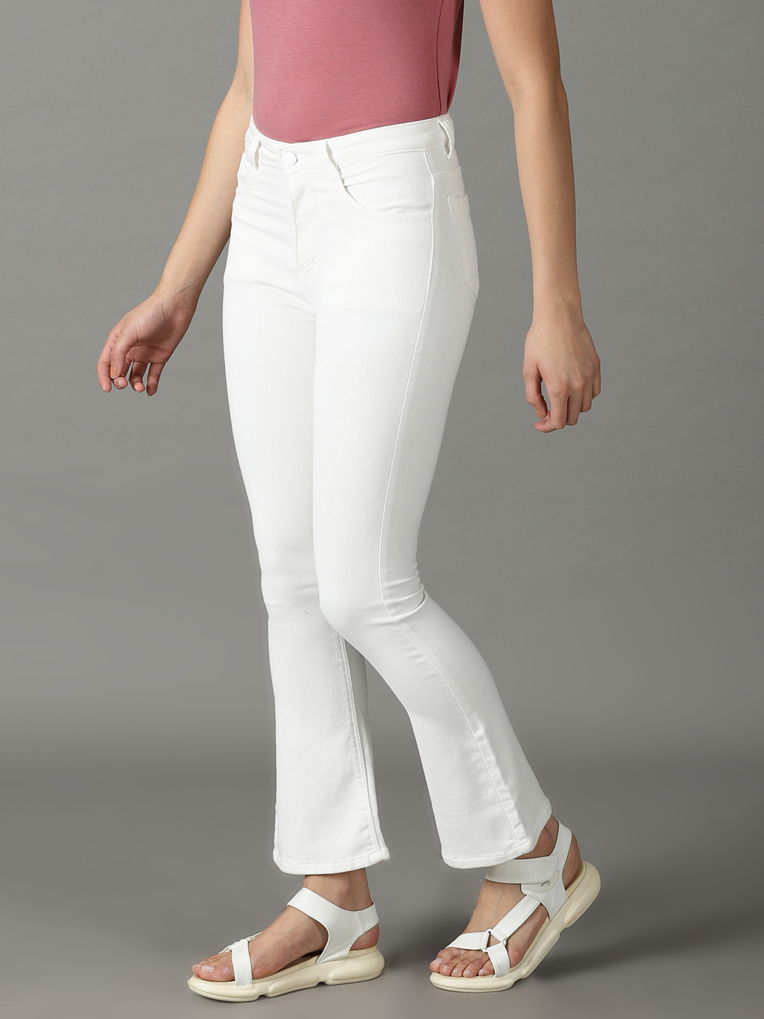 Women's White Solid Bootcut Jeans