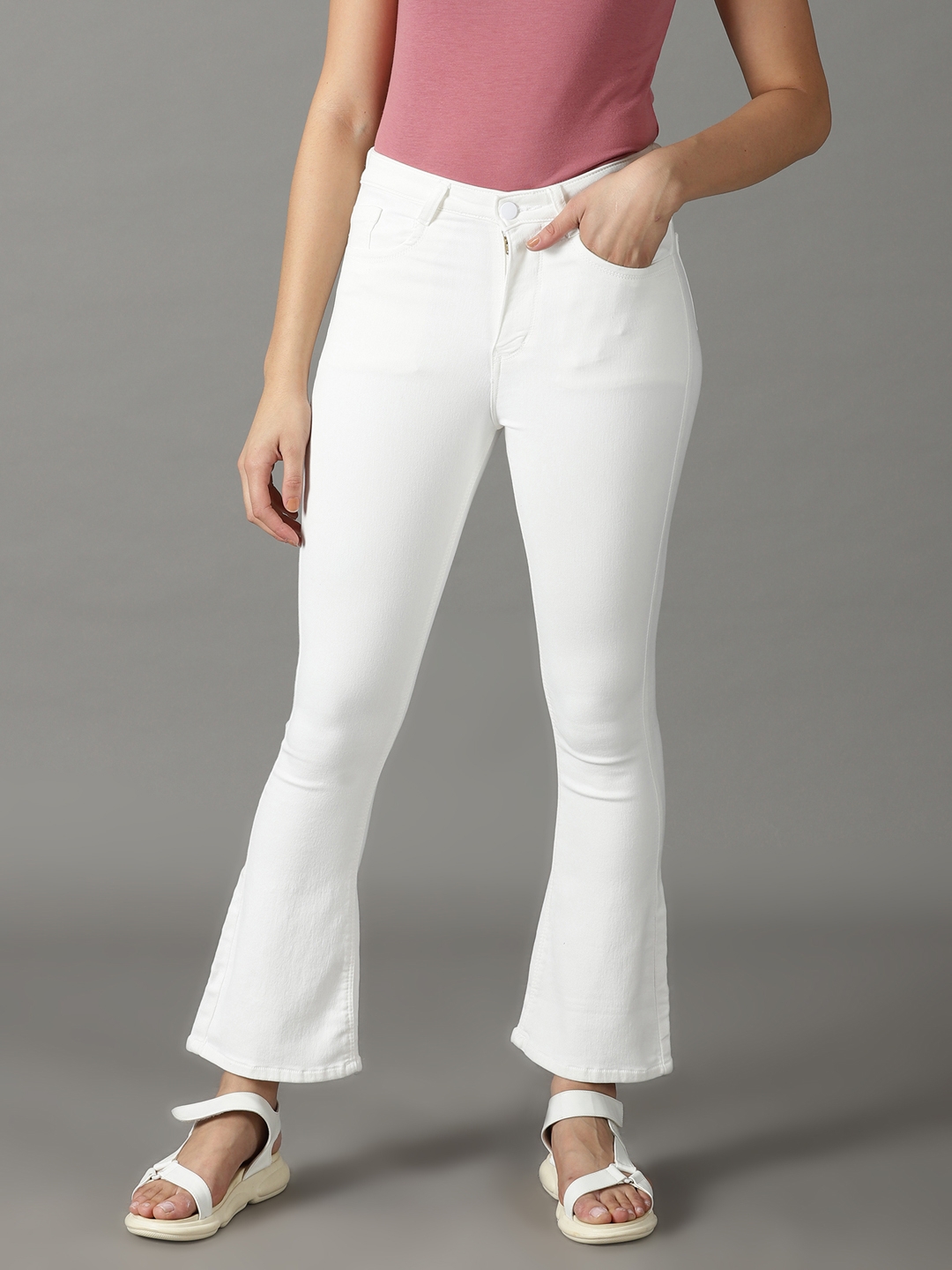 Showoff | SHOWOFF Women White Solid  Bootcut Jeans 1