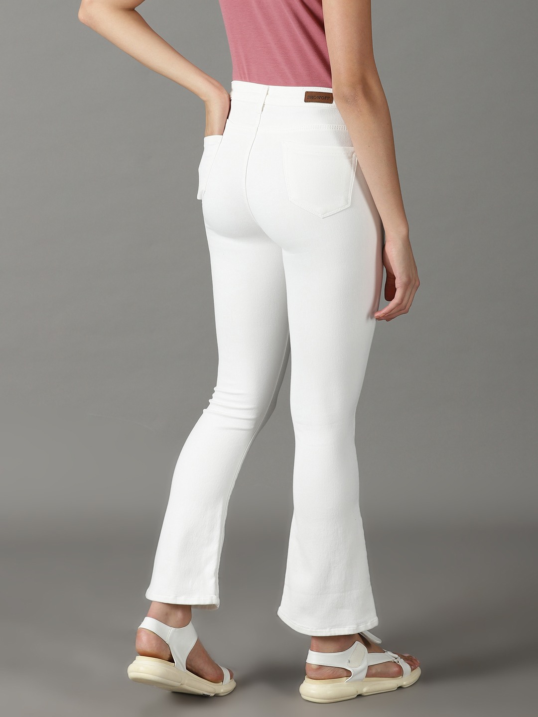 Women's White Solid Bootcut Jeans