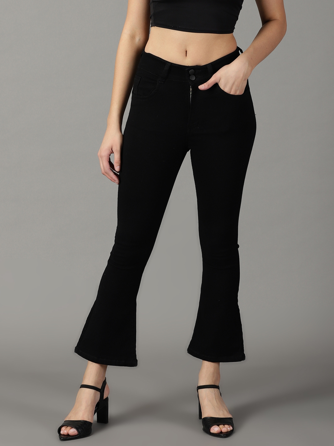 Showoff | SHOWOFF Women Black Solid  Bootcut Jeans 1