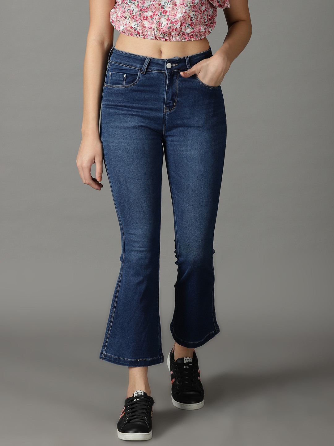 Showoff | SHOWOFF Women Navy Blue Solid  Bootcut Jeans 1