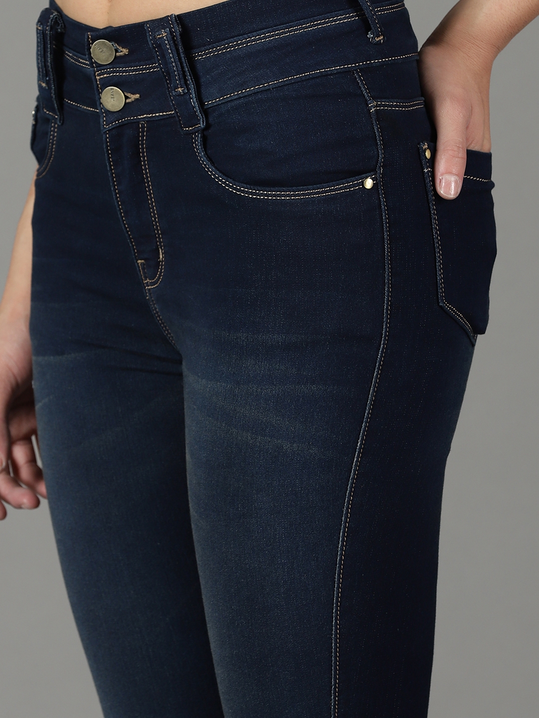 Showoff | SHOWOFF Women Navy Blue Solid  Bootcut Jeans 5
