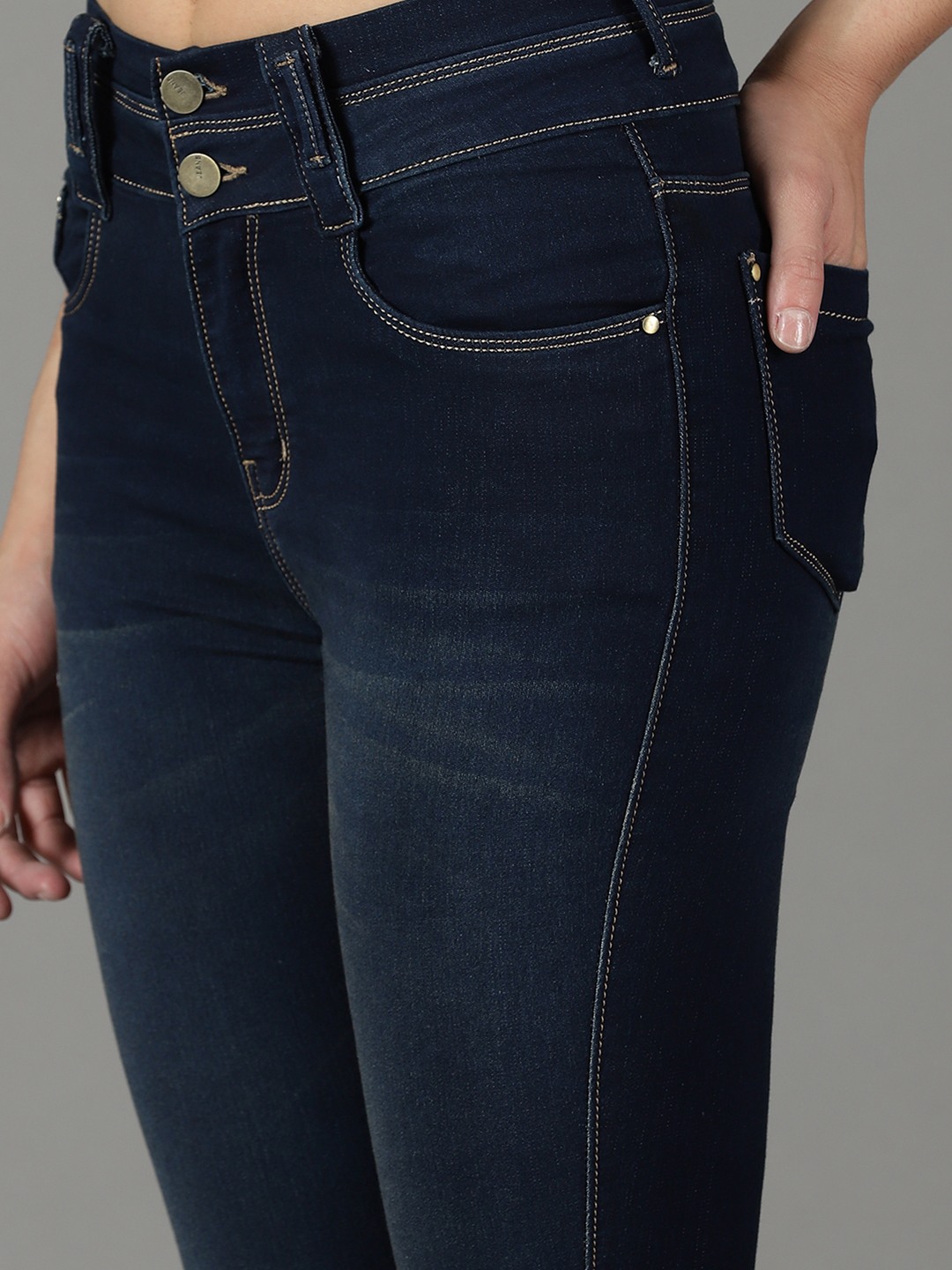 Showoff | SHOWOFF Women Navy Blue Solid  Bootcut Jeans 5