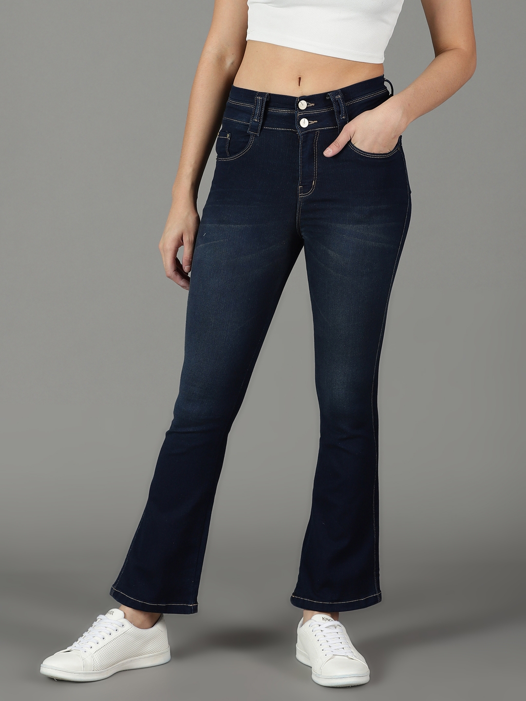 Showoff | SHOWOFF Women Navy Blue Solid  Bootcut Jeans 1