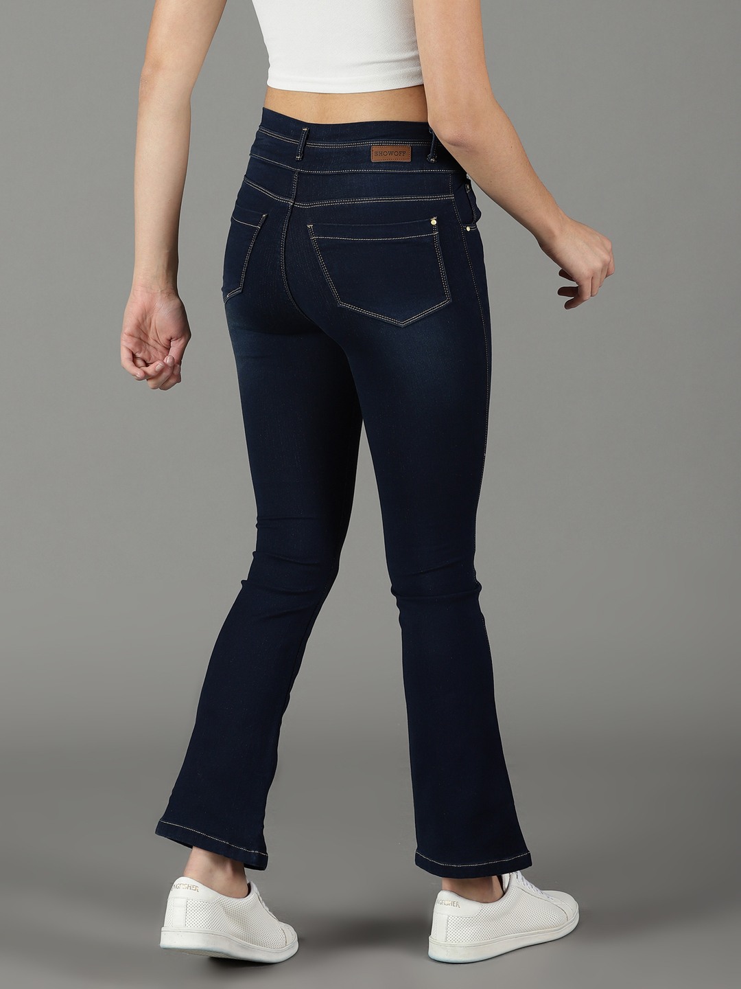 Showoff | SHOWOFF Women Navy Blue Solid  Bootcut Jeans 3