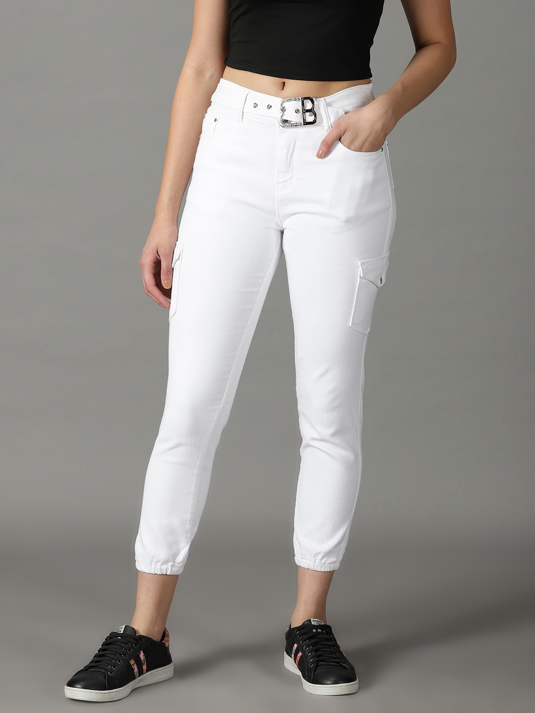 Showoff | SHOWOFF Women White Solid  Jogger Jeans 1