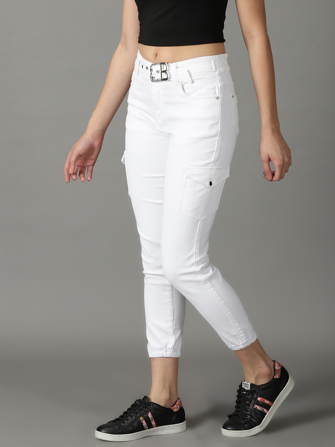 Showoff | SHOWOFF Women White Solid  Jogger Jeans 2