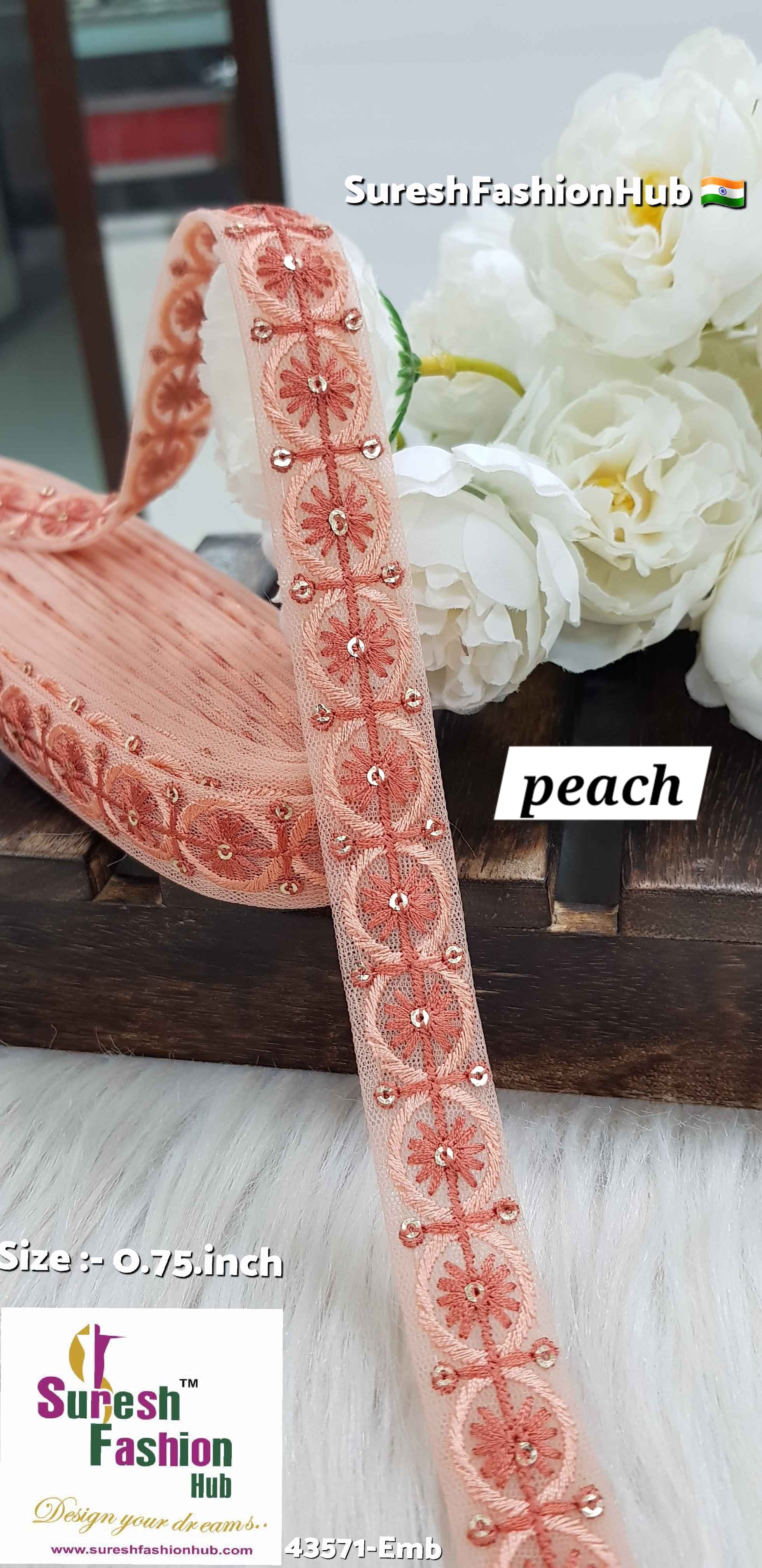 Peach Color Floral Circles Embroidery Lace