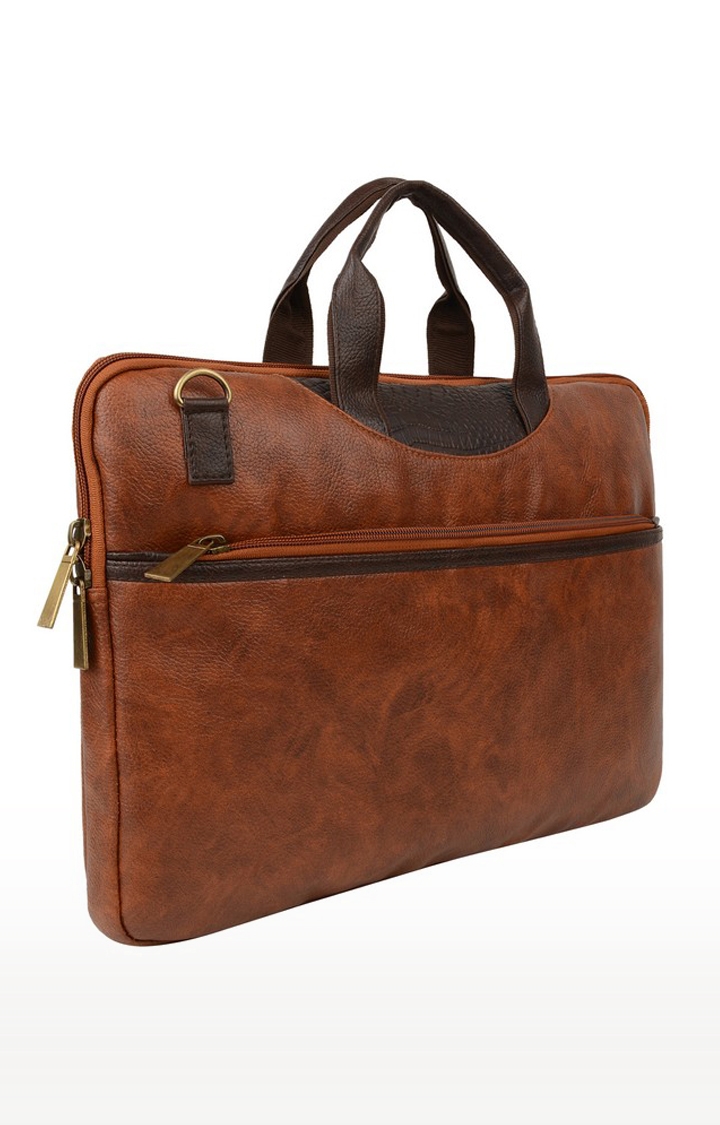 Vivinkaa | Vivinkaa Contrast Tan Faux Textured Leather 15.6 Inch Padded Laptop Messenger Bag  2