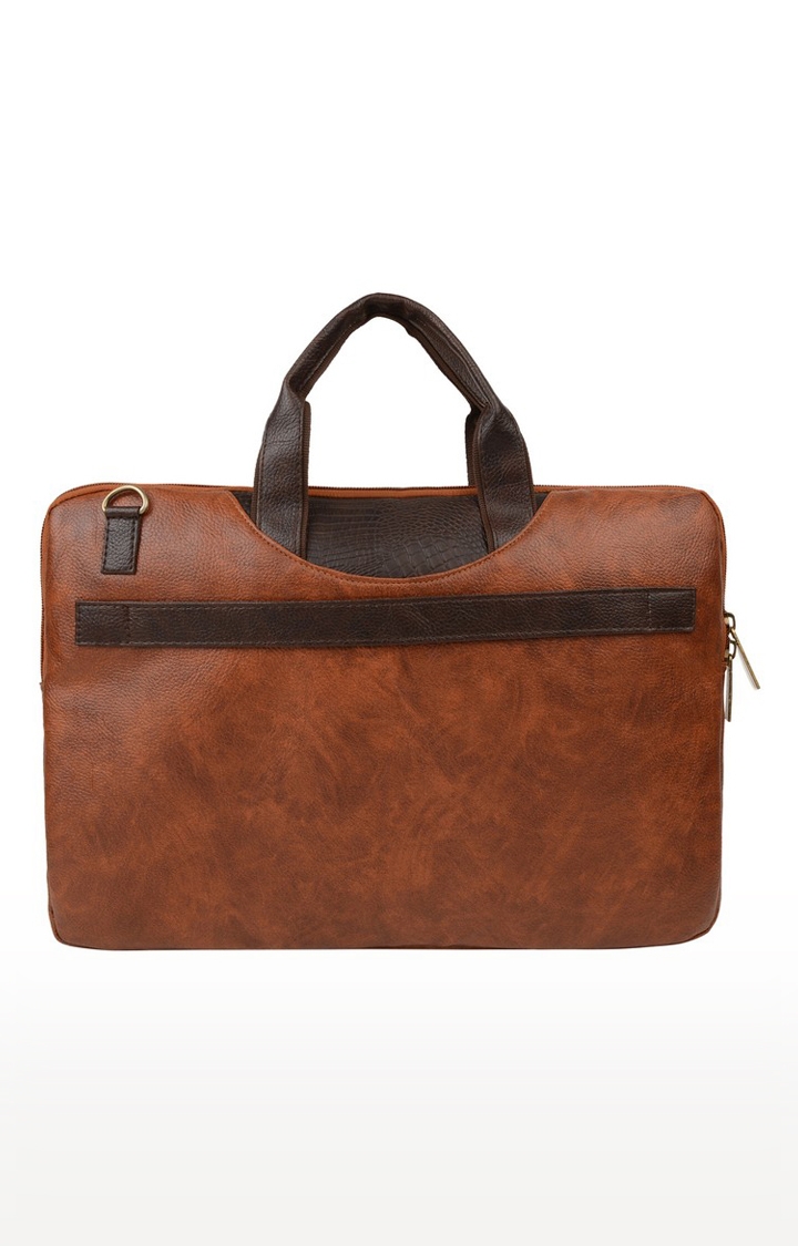 Vivinkaa | Vivinkaa Contrast Tan Faux Textured Leather 15.6 Inch Padded Laptop Messenger Bag  1