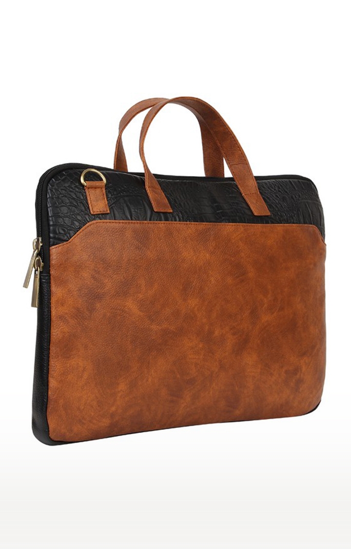Vivinkaa | Vivinkaa Tan Faux Textured Leather 15.6 Inch Padded Laptop Messenger Bag  2