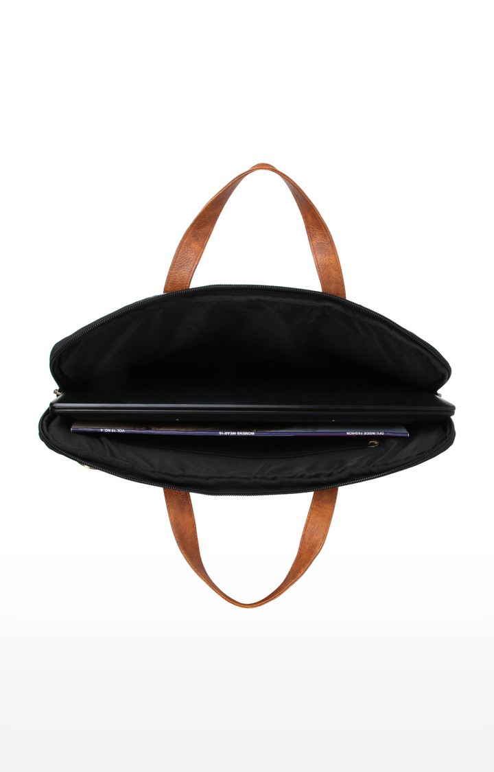 Vivinkaa | Vivinkaa Tan Faux Textured Leather 15.6 Inch Padded Laptop Messenger Bag  3