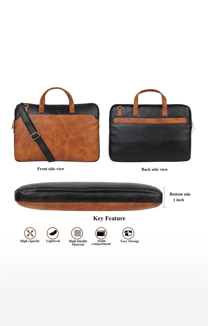 Vivinkaa | Vivinkaa Tan Faux Textured Leather 15.6 Inch Padded Laptop Messenger Bag  8