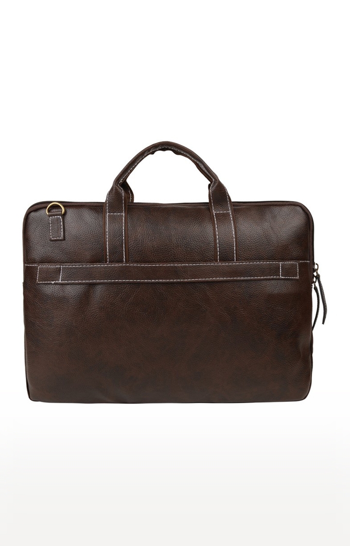 Vivinkaa | Vivinkaa Coffee Brown Faux Textured Leather 15.6 Inch Padded Laptop Messenger Bag  0