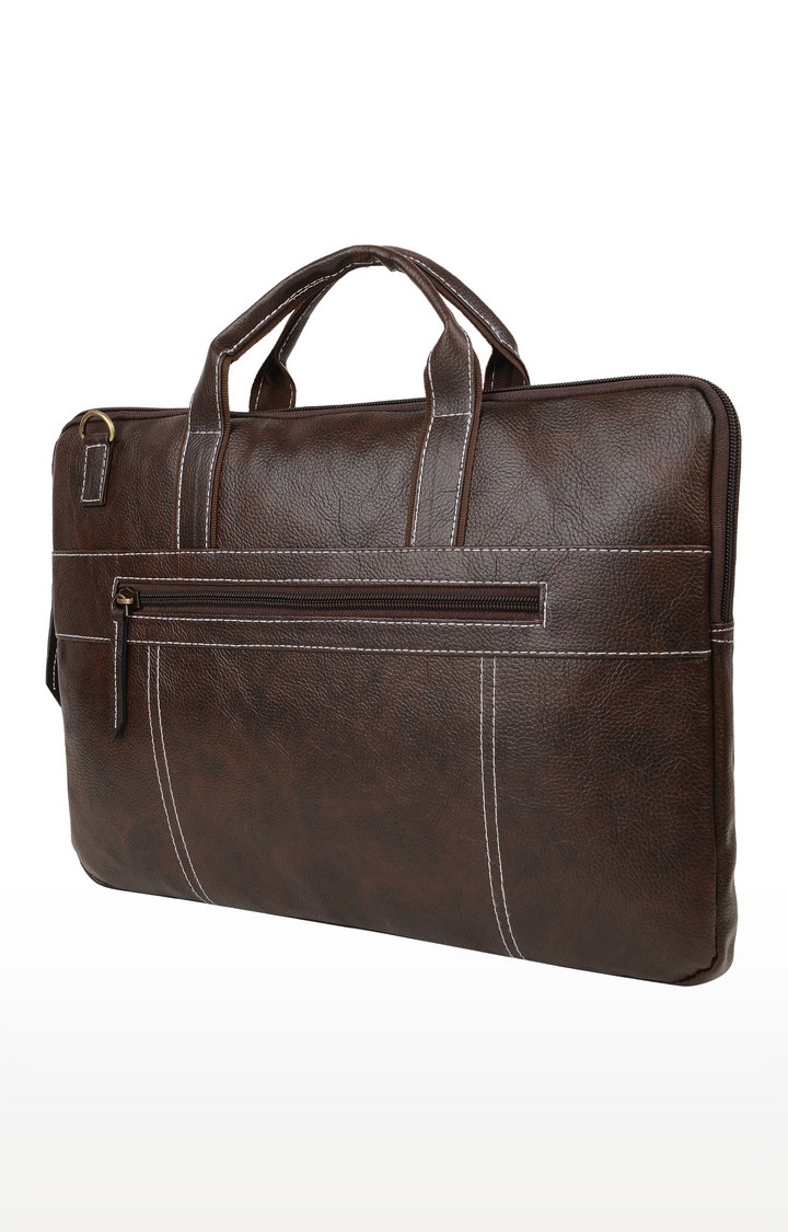 Vivinkaa | Vivinkaa Coffee Brown Faux Textured Leather 15.6 Inch Padded Laptop Messenger Bag  2