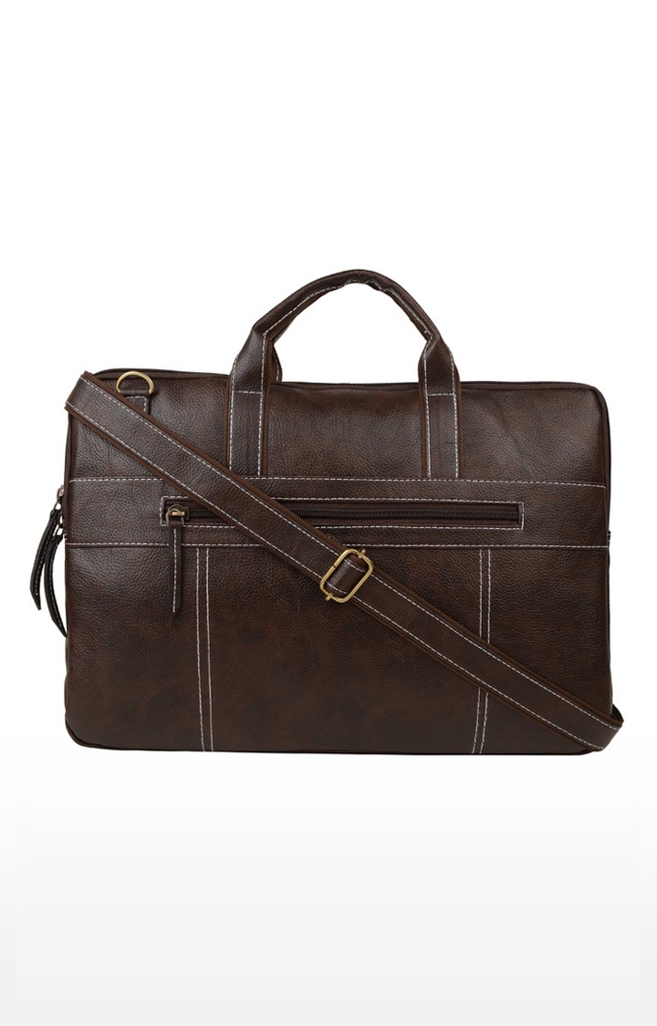 Vivinkaa | Vivinkaa Coffee Brown Faux Textured Leather 15.6 Inch Padded Laptop Messenger Bag  1