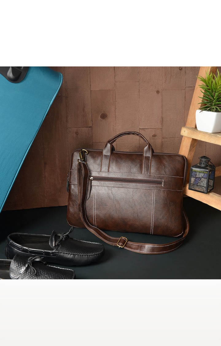 Vivinkaa | Vivinkaa Coffee Brown Faux Textured Leather 15.6 Inch Padded Laptop Messenger Bag  5