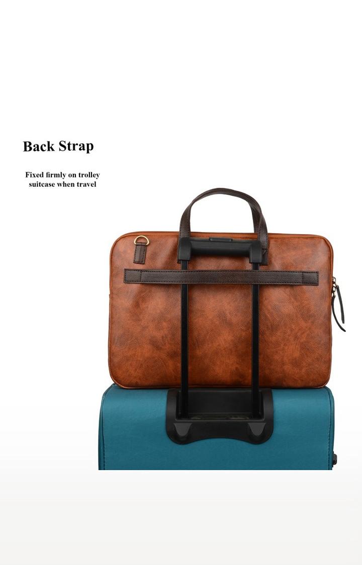 Vivinkaa | Vivinkaa Tan Faux Textured Leather 15.6 Inch Padded Laptop Messenger Bag  8
