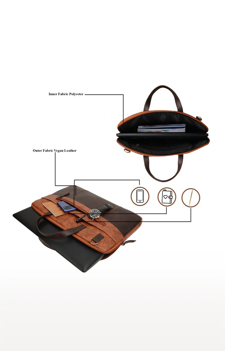 Vivinkaa | Vivinkaa Tan Faux Textured Leather 15.6 Inch Padded Laptop Messenger Bag  6
