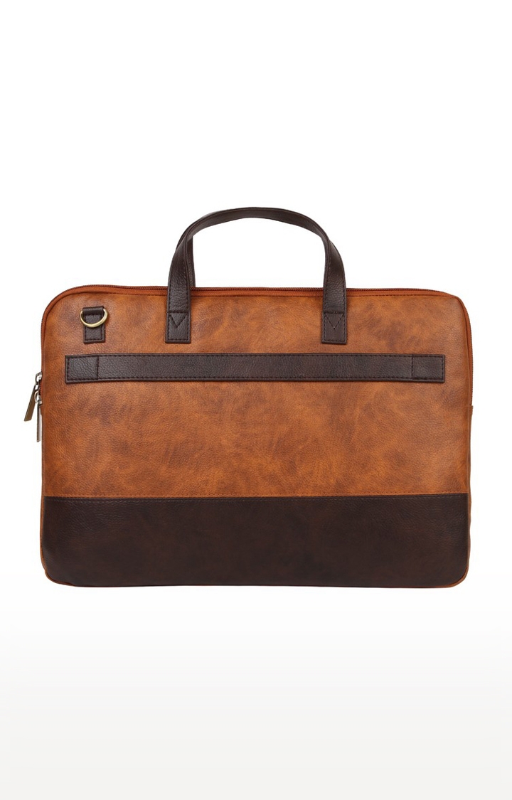 Vivinkaa | Vivinkaa Tan Faux Textured Leather 15.6 Inch Padded Laptop Messenger Bag  1