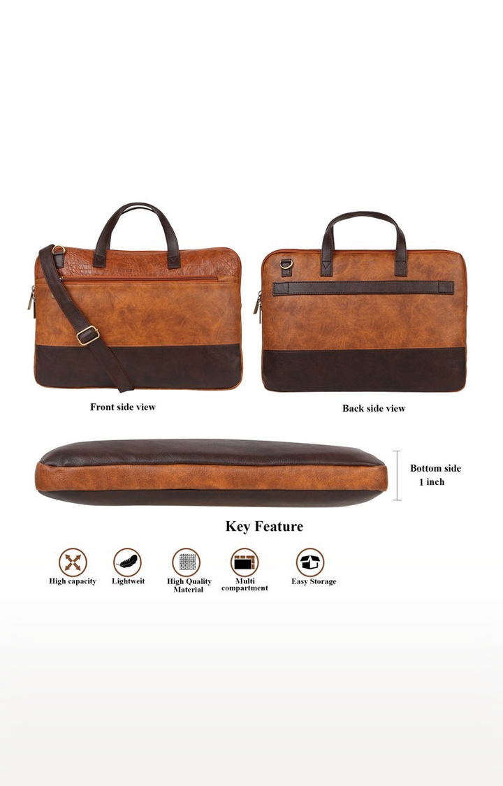 Vivinkaa | Vivinkaa Tan Faux Textured Leather 15.6 Inch Padded Laptop Messenger Bag  7