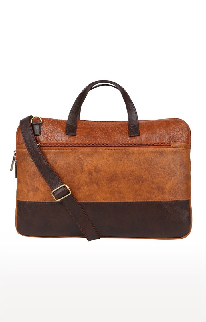 Vivinkaa | Vivinkaa Tan Faux Textured Leather 15.6 Inch Padded Laptop Messenger Bag  0