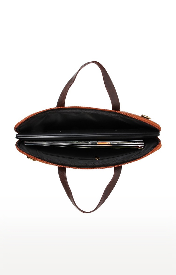 Vivinkaa | Vivinkaa Tan Faux Textured Leather 15.6 Inch Padded Laptop Messenger Bag  3