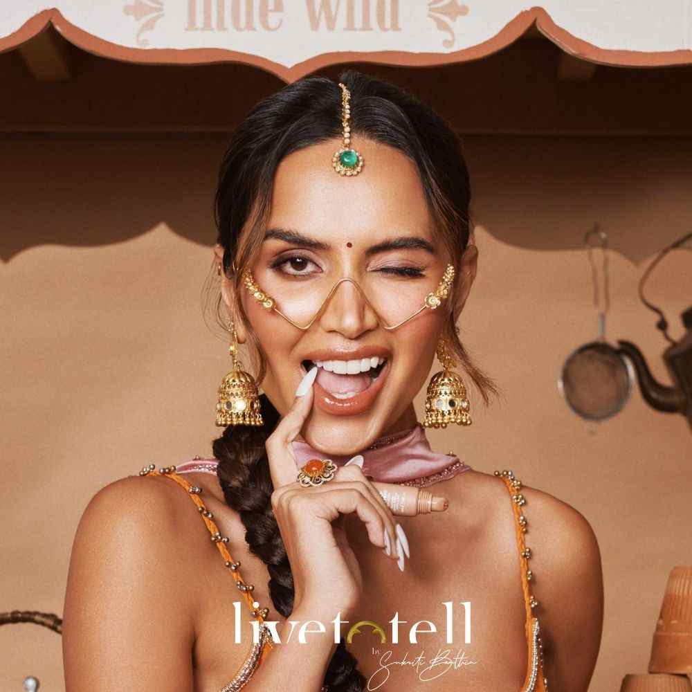 - Gold plated floral cutwork eyewear handcrafted in Jaipur - Statement glasses with rosette detailing for wedding or party wear - Artisanal eye jewellery with Indian floral motifs - Bold face jewellery for haldi, photoshoots, and cocktail styling