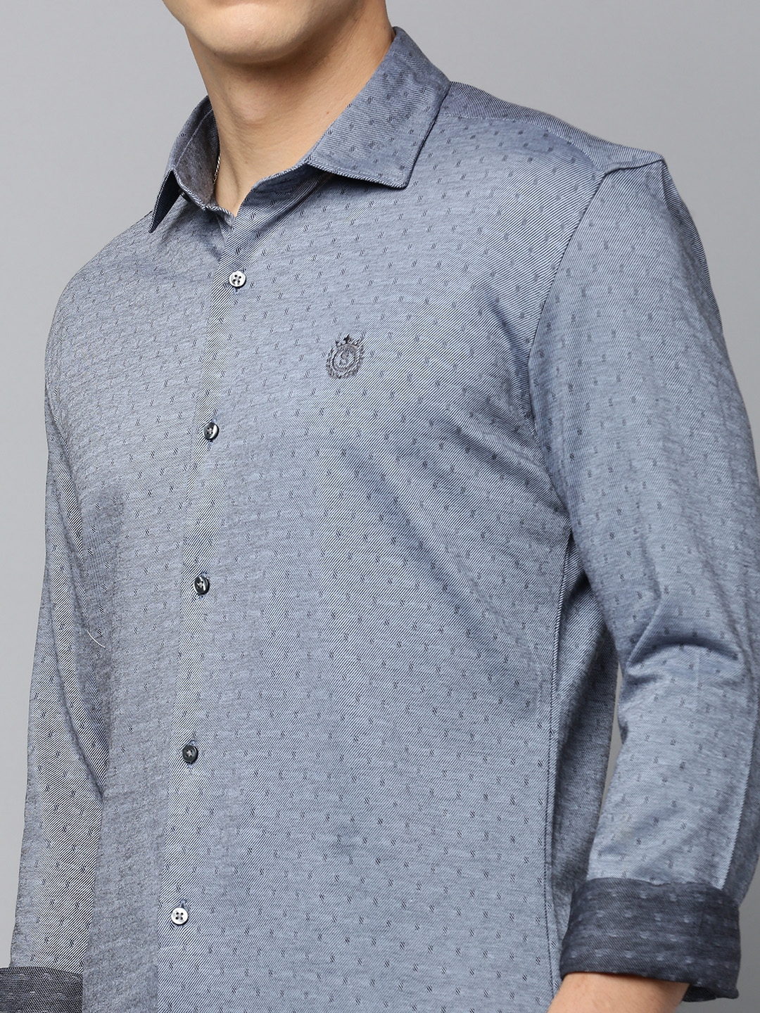 Showoff | SHOWOFF Men's Spread Collar Self Design Grey Slim Fit Shirt 5