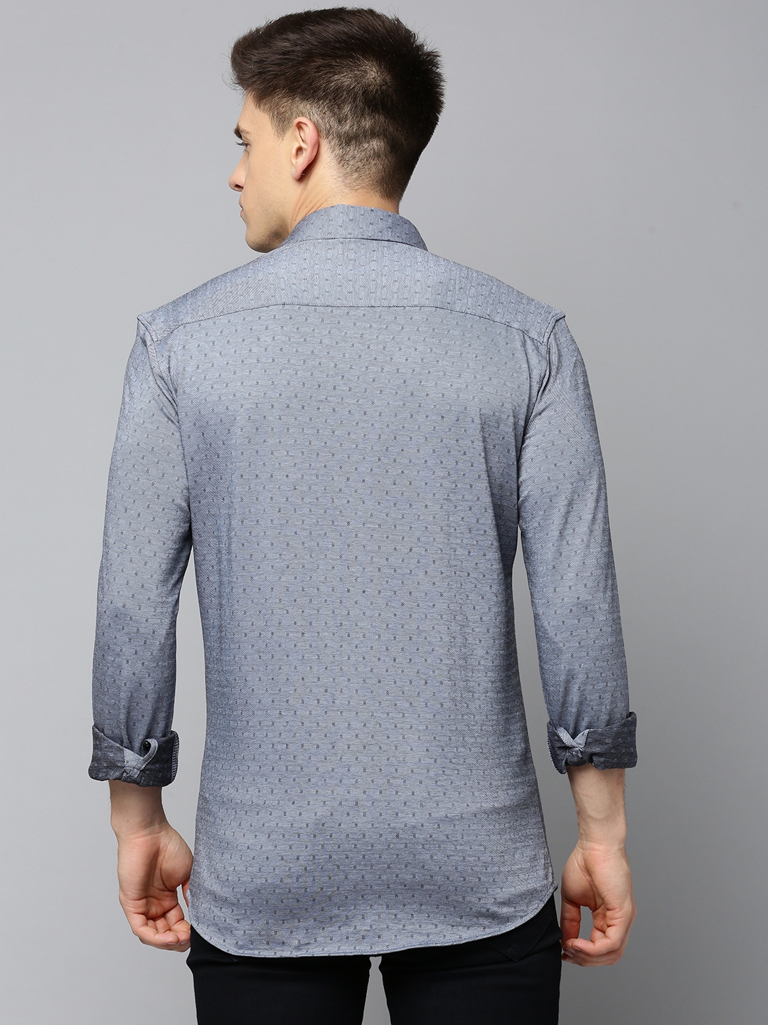 Showoff | SHOWOFF Men's Spread Collar Self Design Grey Slim Fit Shirt 3