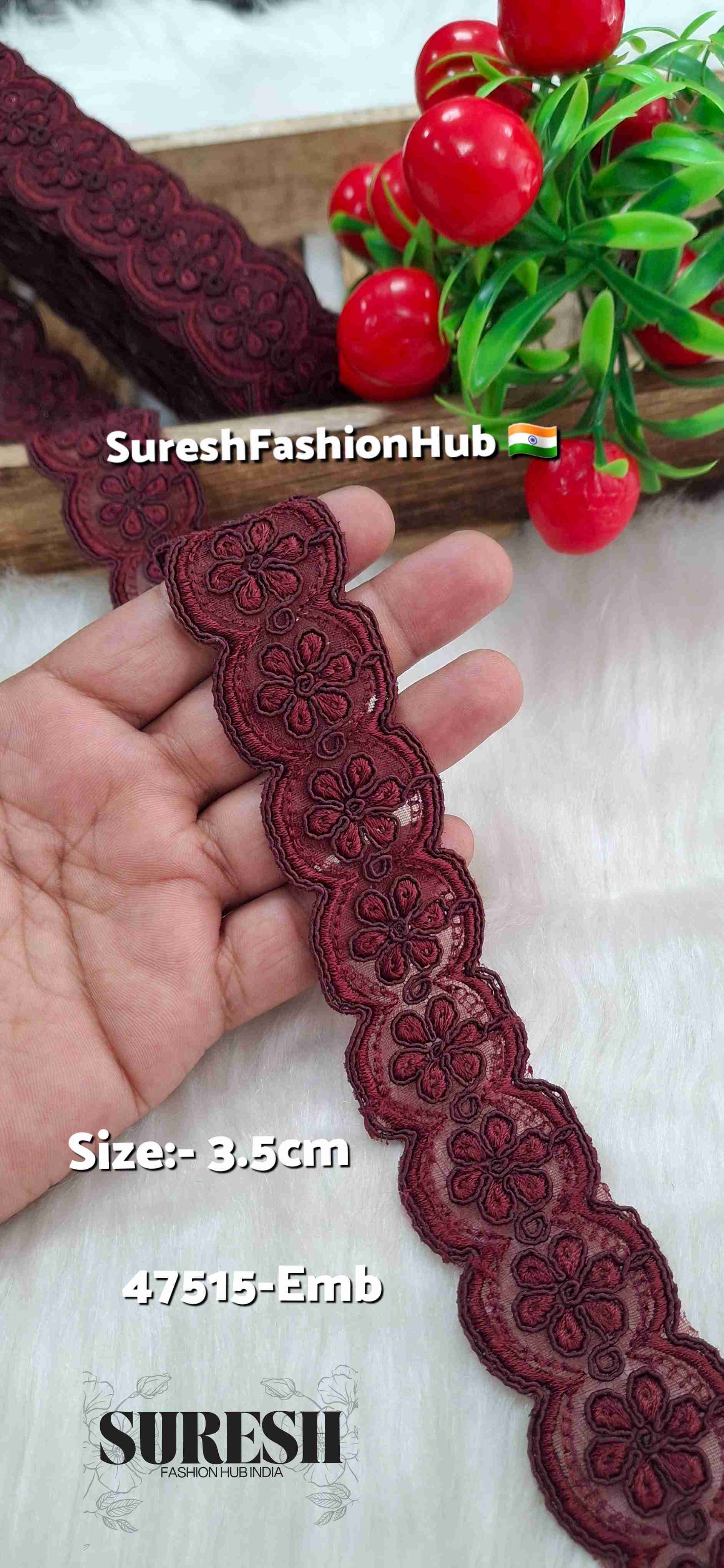 Maroon Bloom Scallop Organza Lace
