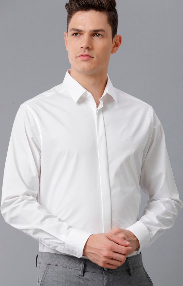 Aldeno | Men's White Linen Solid Formal Shirt