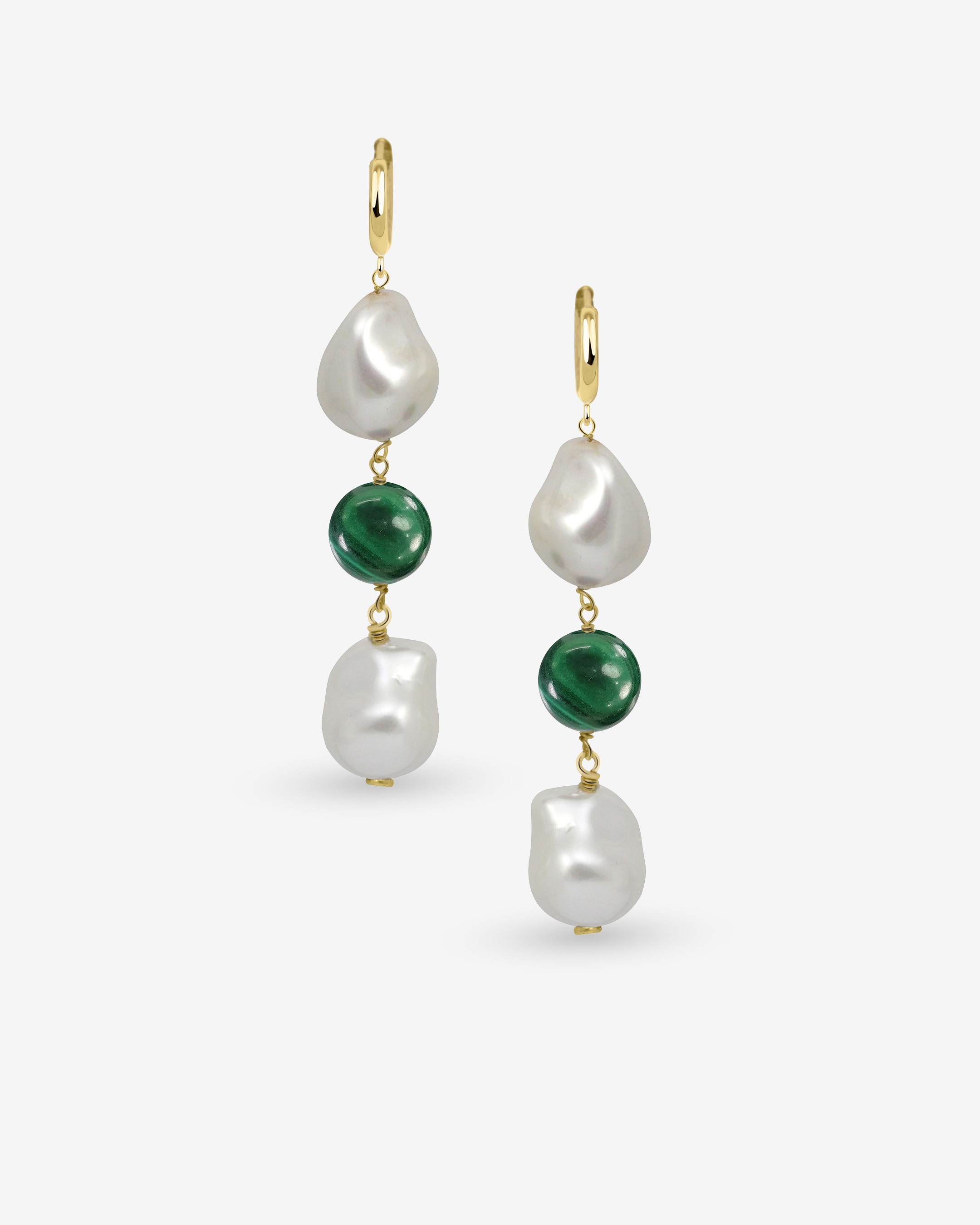Deux Pearl Malachite Drop Earrings