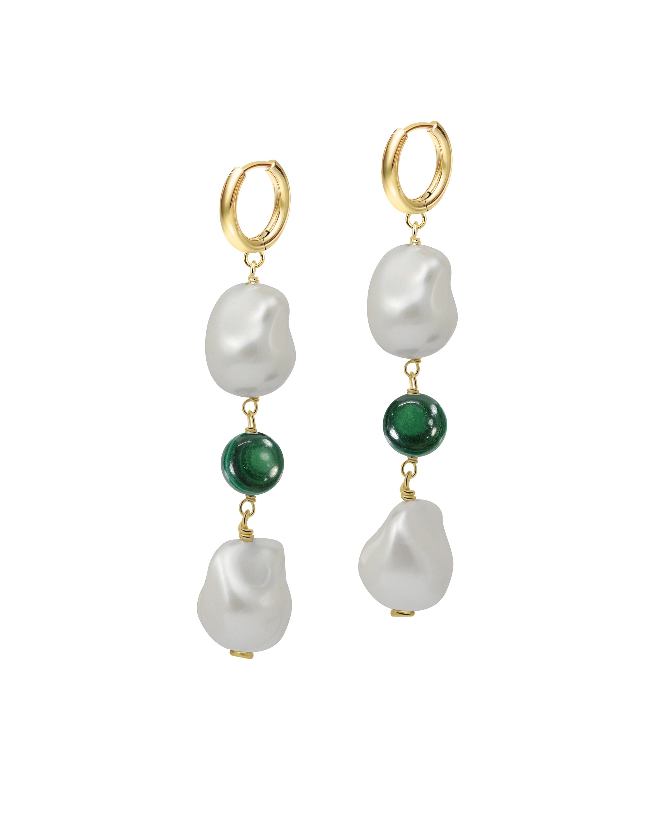 Deux Pearl Malachite Drop Earrings