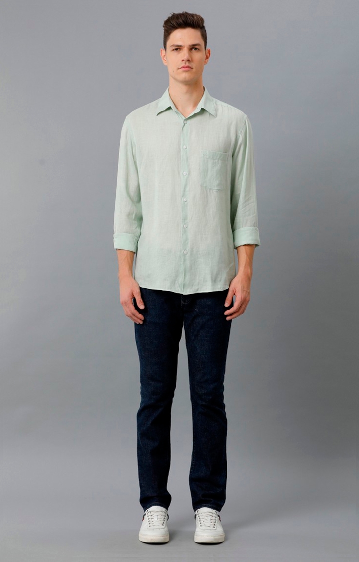 Men's Green Linen Solid Casual Shirt