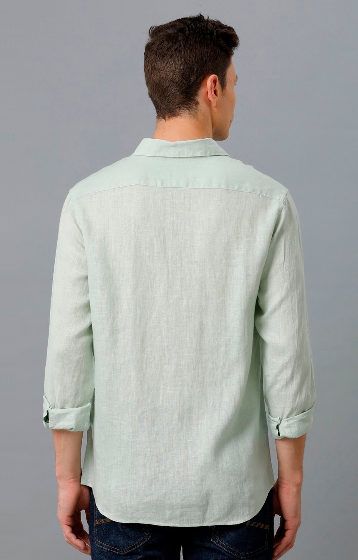 Men's Green Linen Solid Casual Shirt