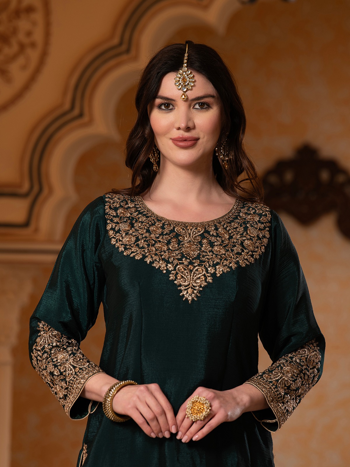 ALBION FANCY LADIES ETHNIC GREEN KURTI SET