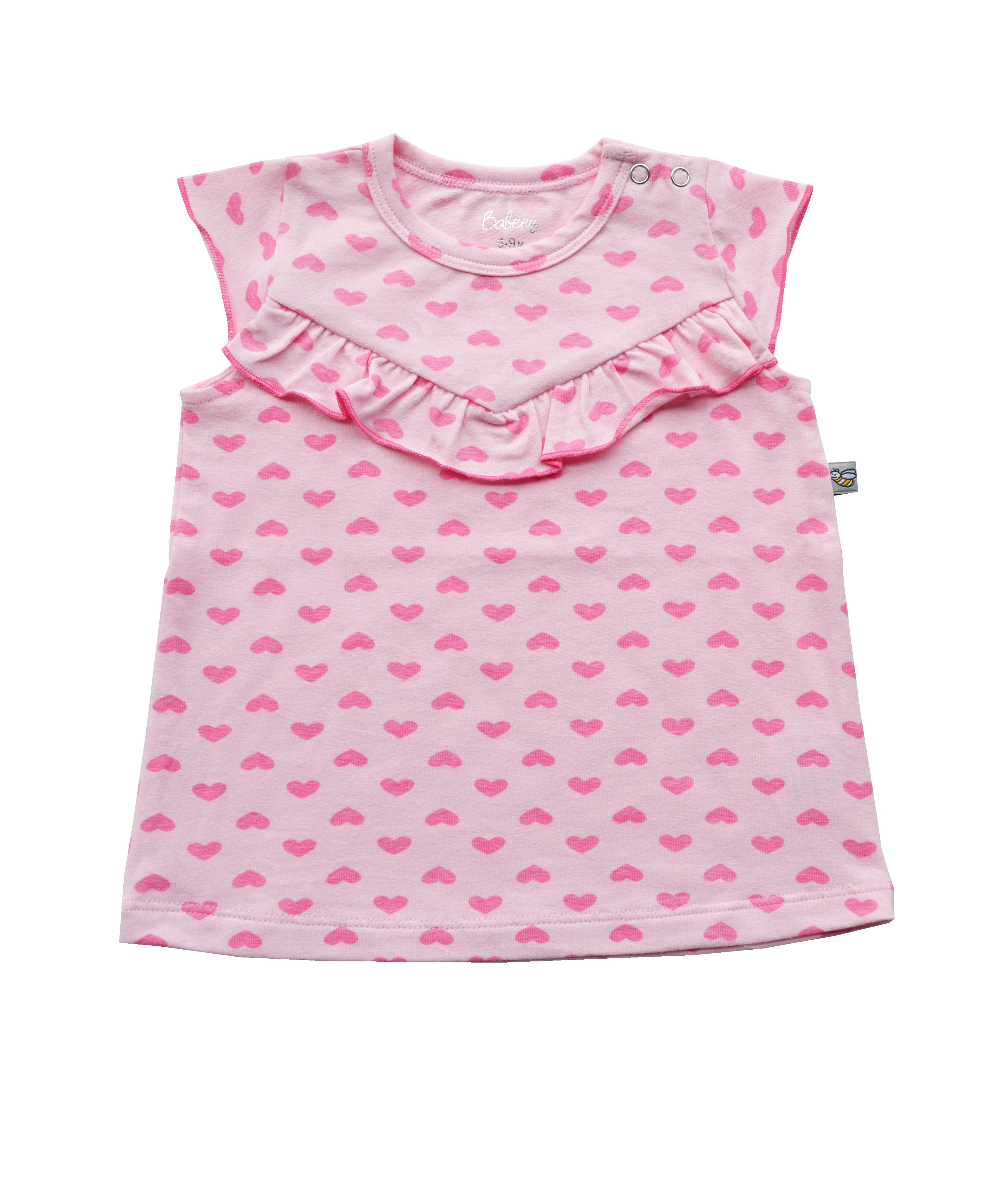Babeez | Allover Heart Print on Pink Sleeveless Top (95% Cotton 5% Elasthan Jersey) undefined