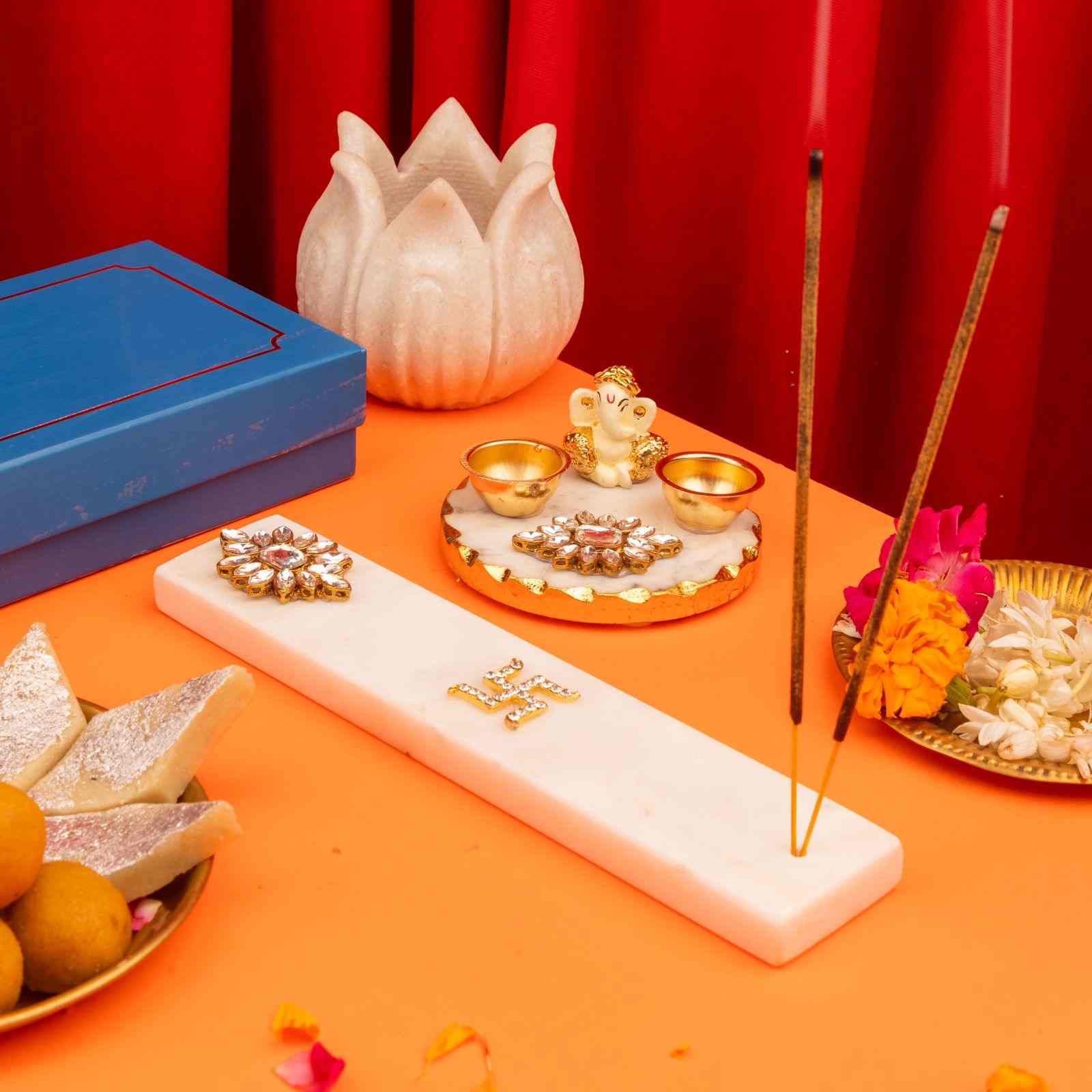 Marble Diya With Marble Chowki