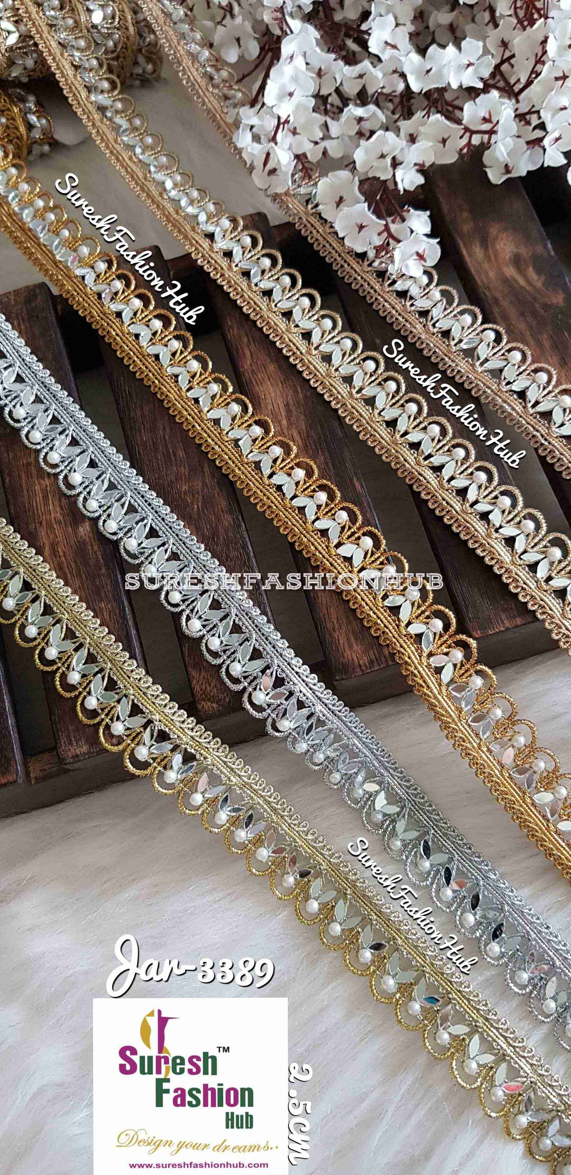 Glittering Mirror Antique Gold Embellished Trim