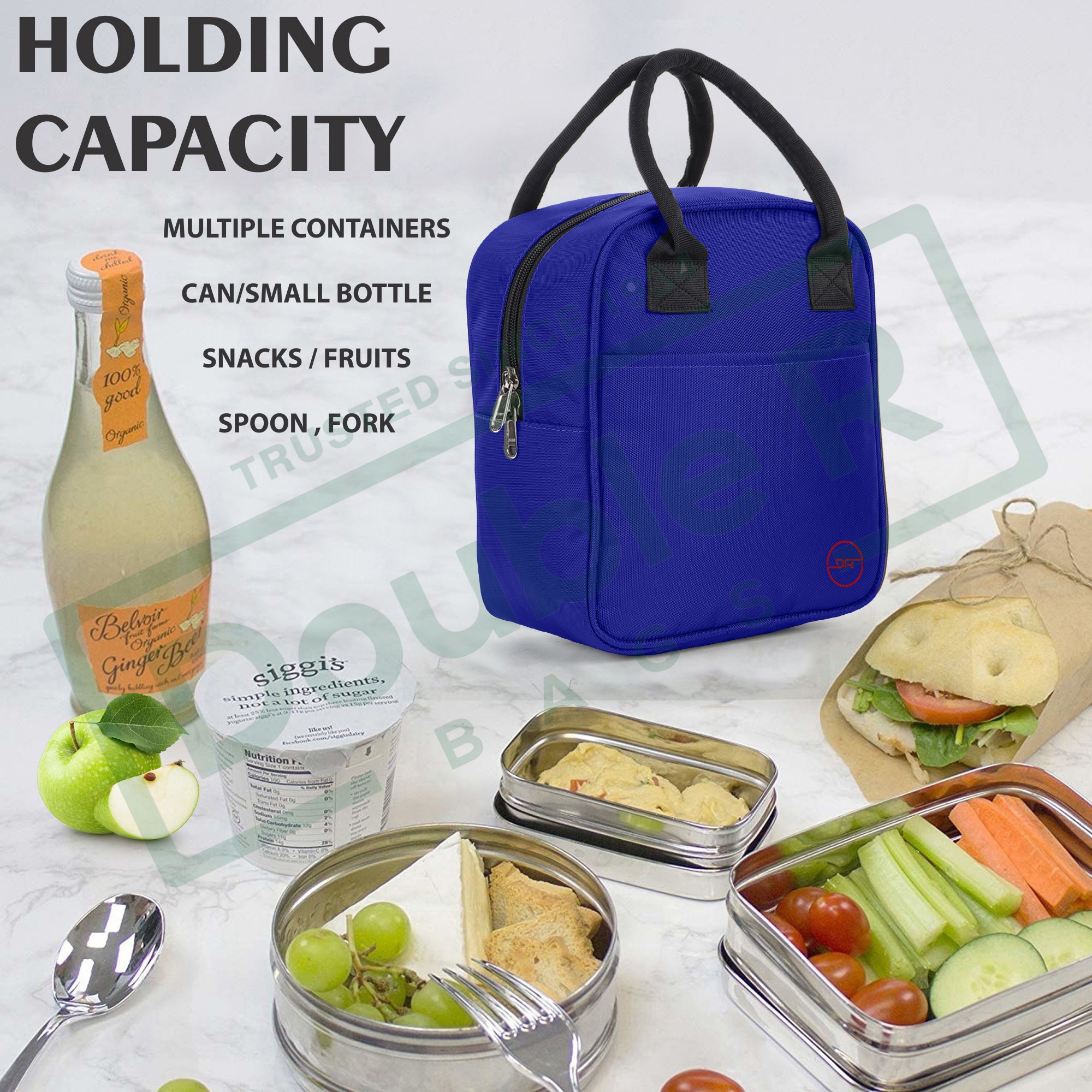 DOUBLE R BAGS | Double R Bags Insulated Lunch Bag for Office Men, Women and Kids, Tiffin Bags for School, Picnic, Work, Carry Bag for Lunch Box (Royal Blue) 1